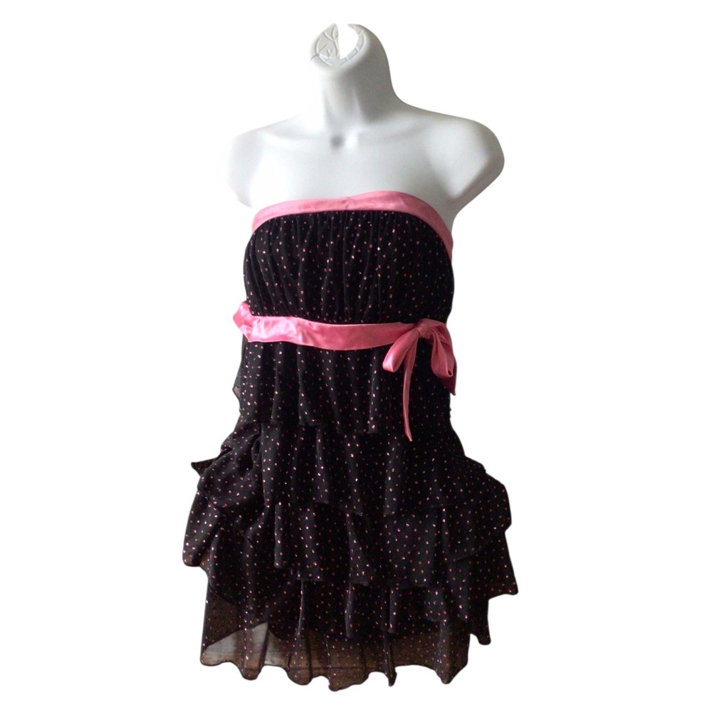Y2K Speechless Black Pink Ruffle Halter Polka Dot Bling Babydoll Barbie Dress S
